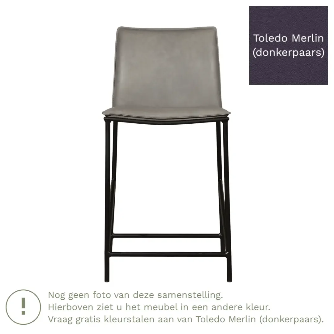 afbeelding van Leren barkruk laag Favor - Toledo Merlin (donkerpaars) - poten staal rond zwart